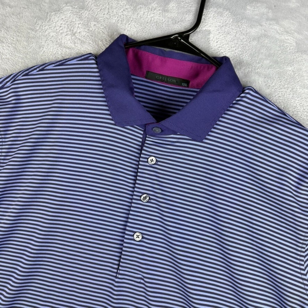 Greyson Polo Shirt Men XXL Striped Performance Tech Stretch Purple Golf Tennis